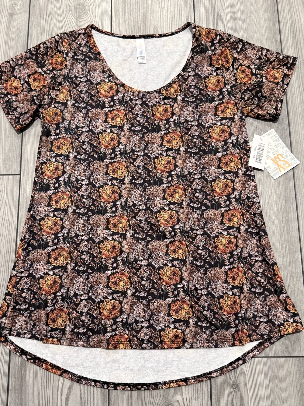 LuLaRoe Floral Scoop-Neck Tunic in Black and Gold